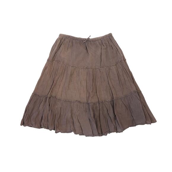 Colza Brown Cotton Tiered Midi Peasant Skirt M - Picture 1 of 5